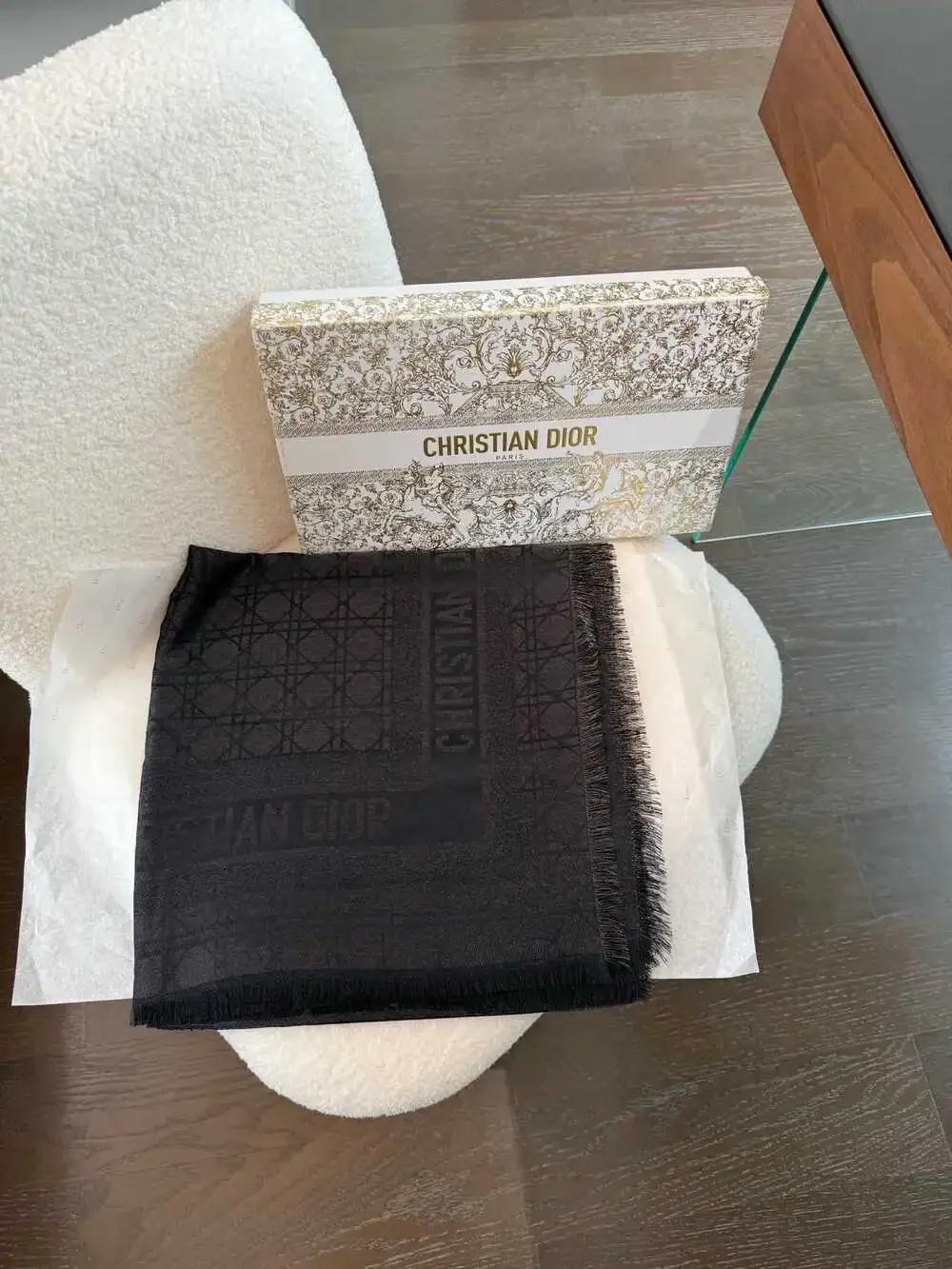 DIOR Black Monogram Sheer Scarf